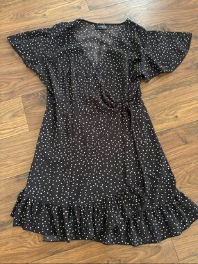 Relipop Black Polka Dot Wrap Mini Dress